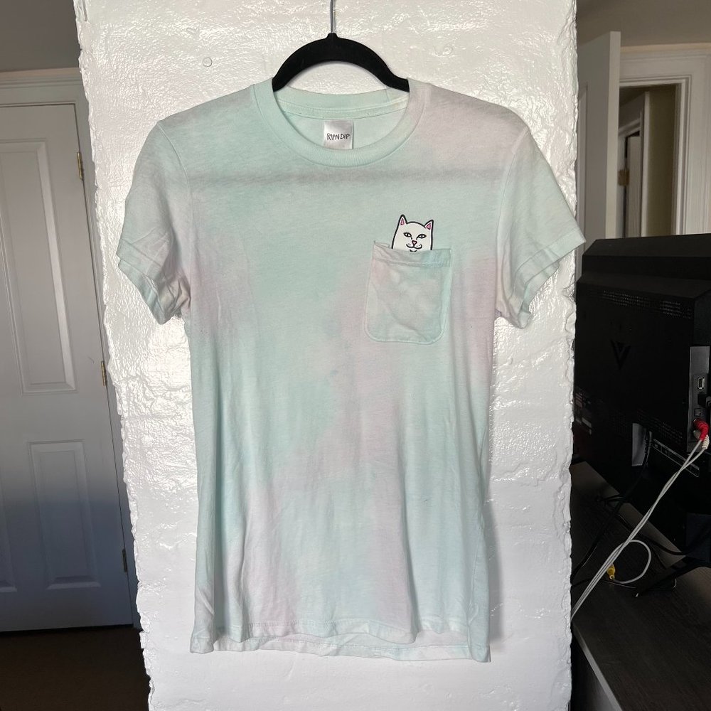 Ripndip Cat Middle Finger Blue Tie Dye Women's Tee Size Medium